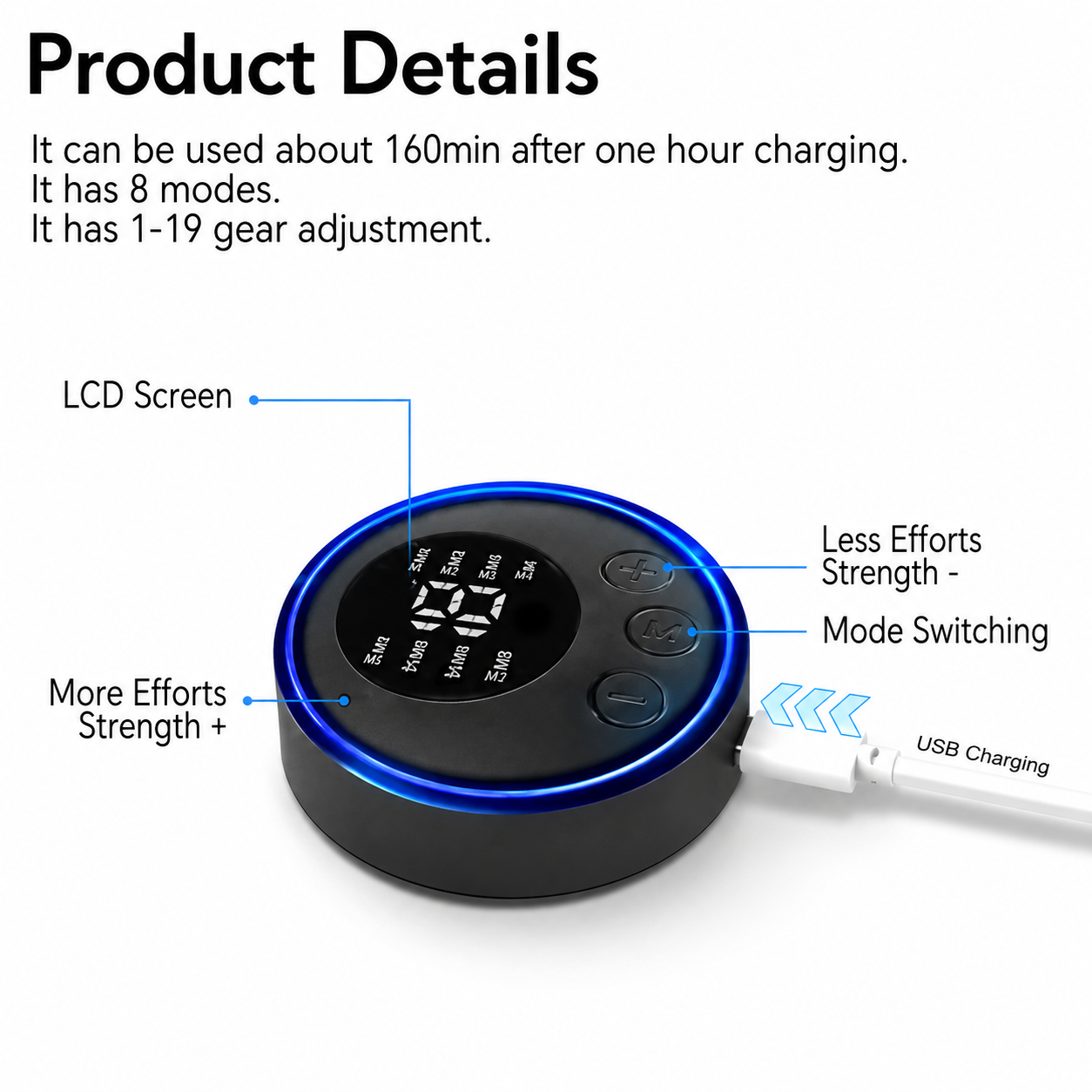 Mini Massager with 8 Modes and 19 Strength Levels,Rechargeable Electric Massager for Shoulder,Arms,Legs,Back Pain for Men and Women