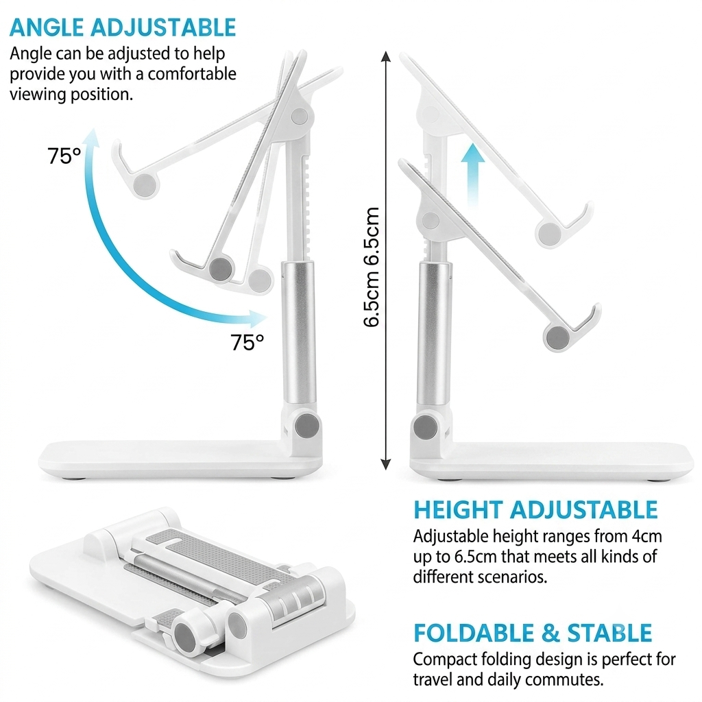 Mobile Phone Stand, Angle Height Adjustable Mobile Phone Holder, Table Stand